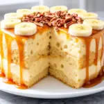 caramel banana pudding poke cake - featured image