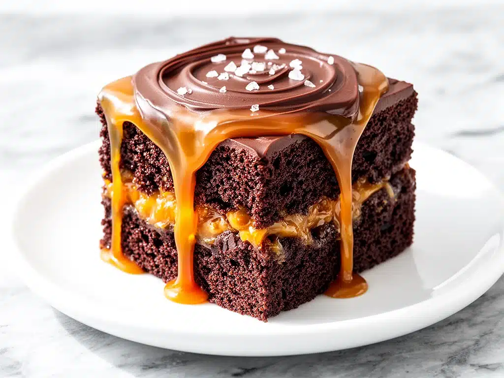 chocolate caramel poke cake - featured image