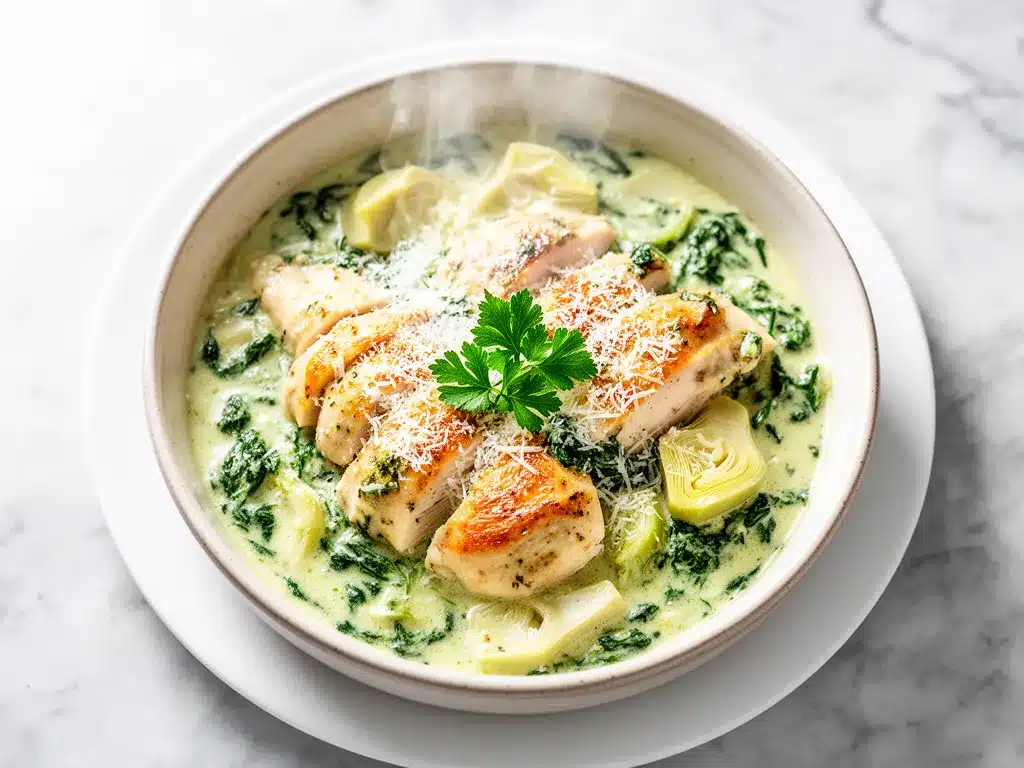 Creamy Spinach Artichoke Chicken: 5-Ingredient Dinner 4 creamy spinach artichoke chicken preparation steps