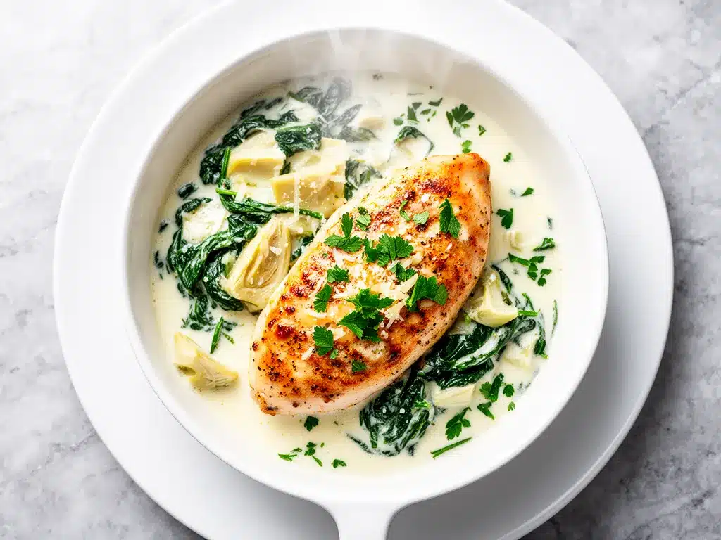 Creamy Spinach Artichoke Chicken Recipe Easy Dinner for Busy Weeknights 4 creamy spinach artichoke chicken preparation steps