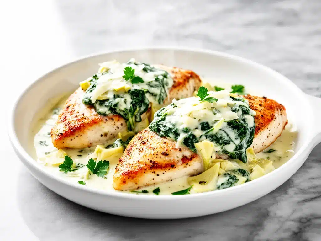 creamy spinach artichoke chicken - featured image