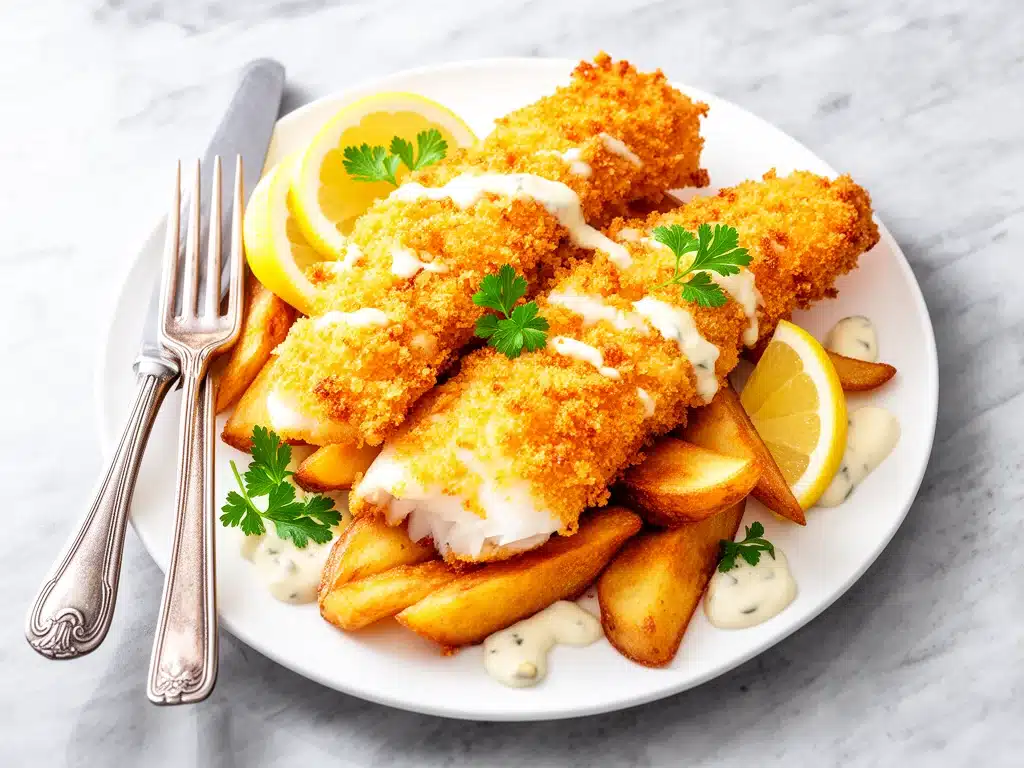 crispy air fryer fish and chips - featured image