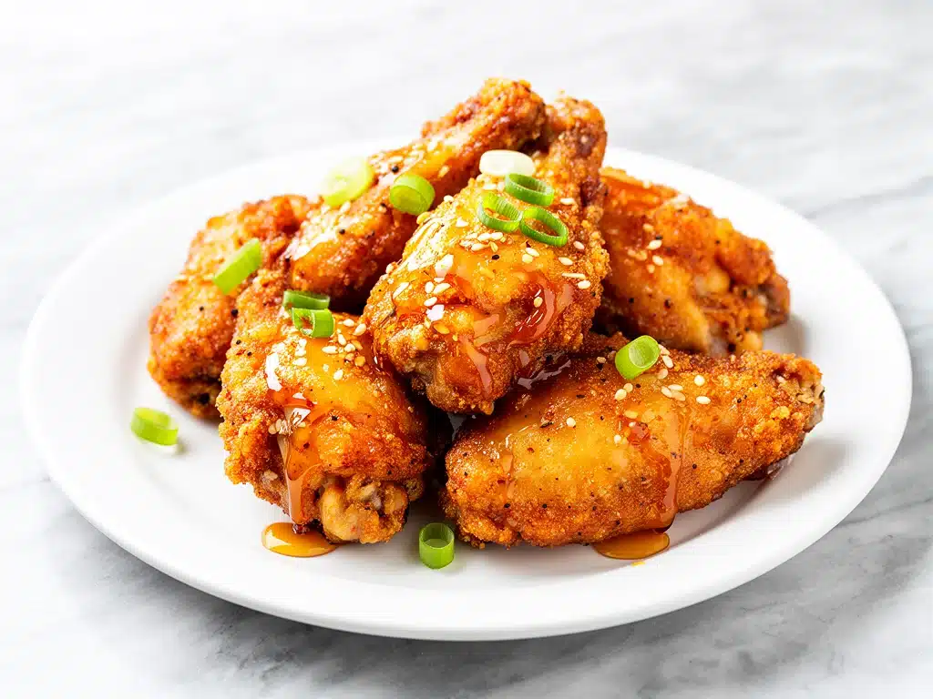 crispy honey garlic chicken wings - featured image