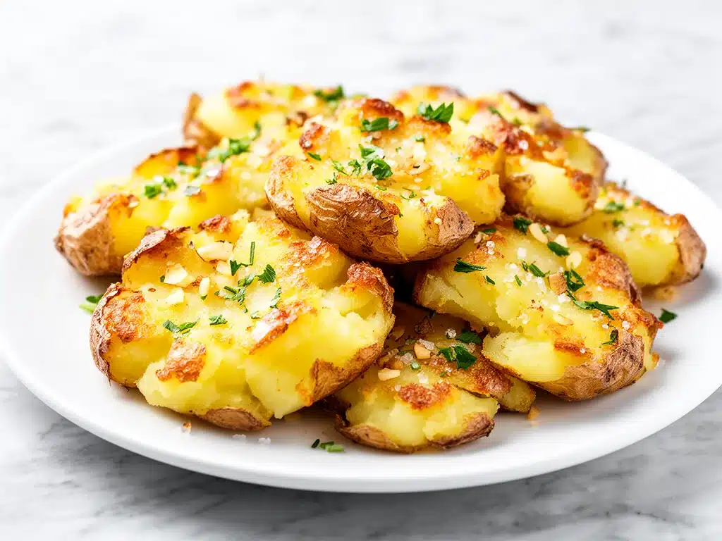 Crispy Smashed Garlic Baby Potatoes - featured image
