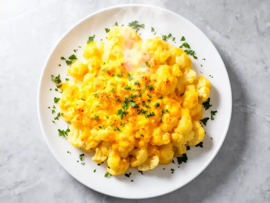 Low-Carb Cauliflower Mac and Cheese Recipe Easy Sharp Cheddar Dinner 4 low-carb cauliflower mac and cheese preparation steps