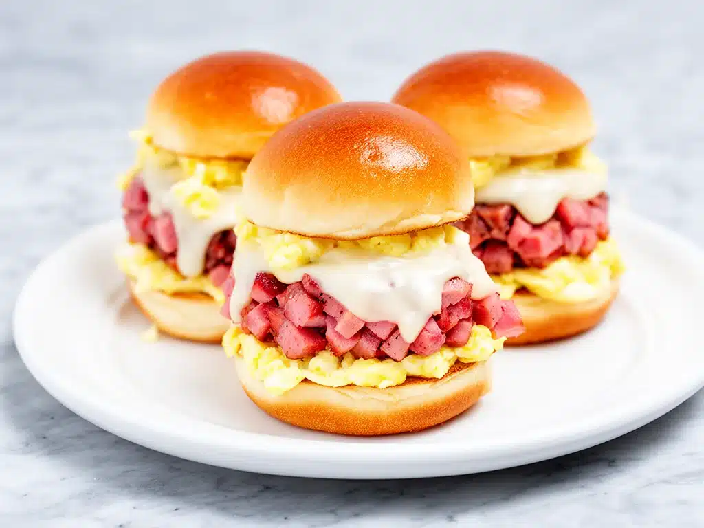 make-ahead cheesy ham and egg breakfast sliders - featured image