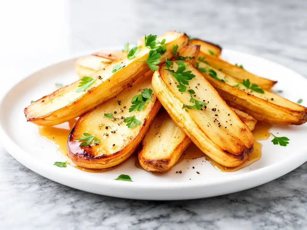 maple glazed roasted parsnips - featured image