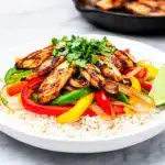 one pan creamy chicken fajita rice bowls - featured image