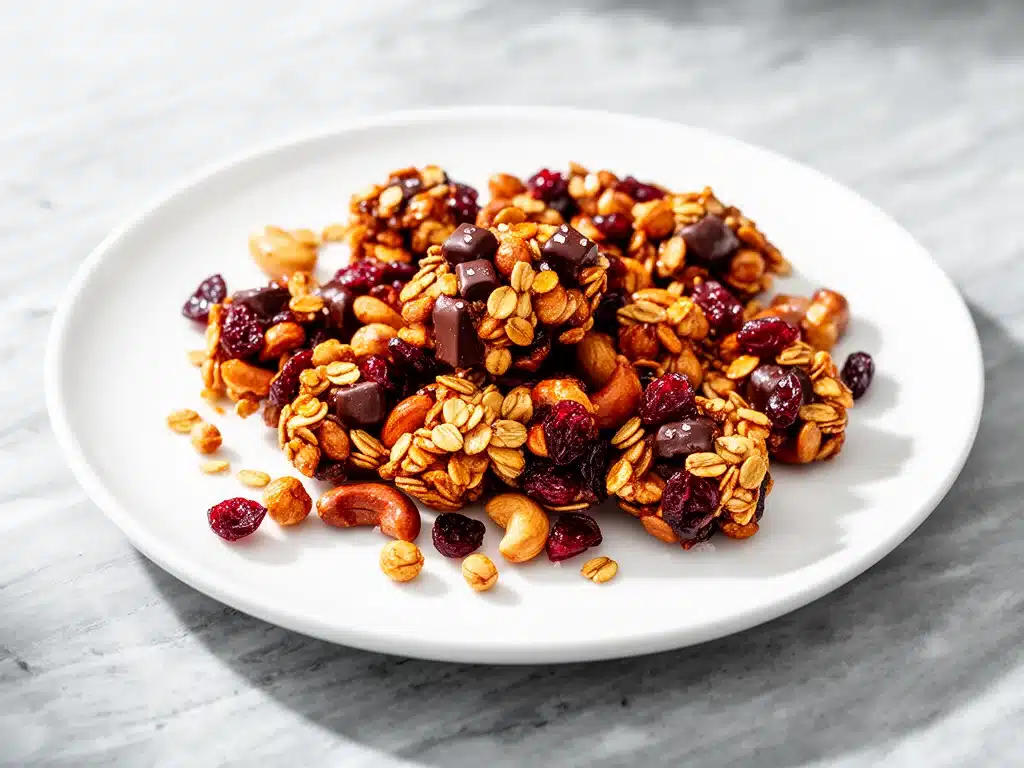 sweet and salty homemade trail mix clusters - featured image