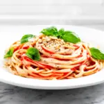 vegan creamy tomato basil pasta - featured image