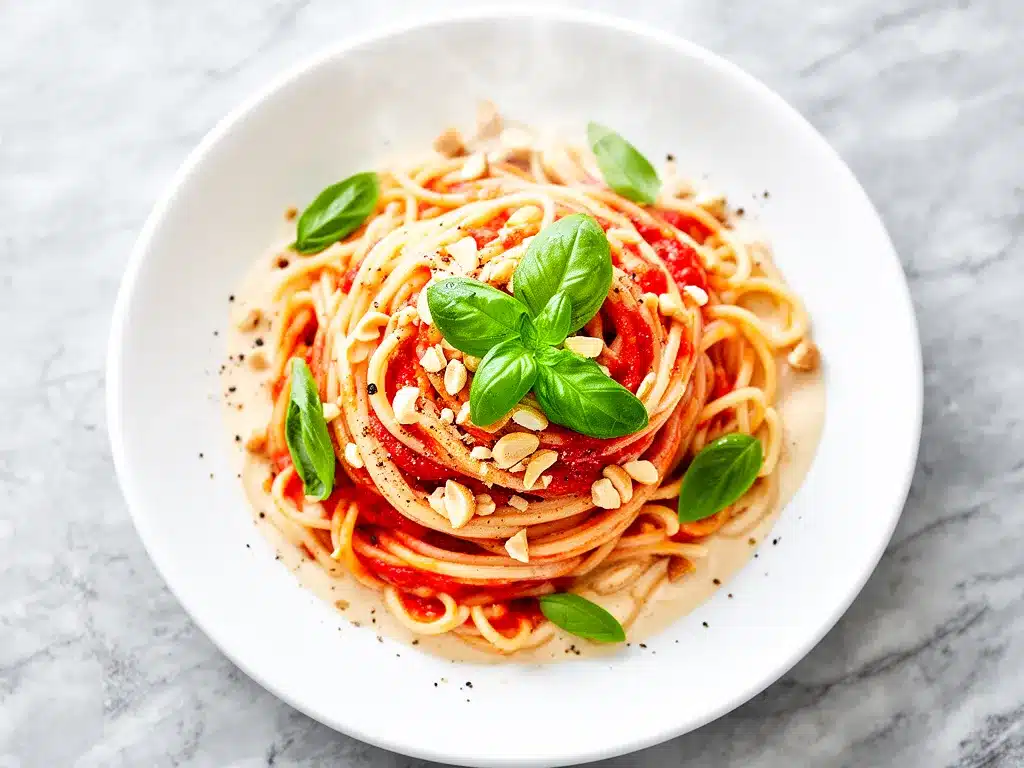 Vegan Creamy Tomato Basil Pasta Recipe Easy Cashew Cream Dinner 4 vegan creamy tomato basil pasta preparation steps