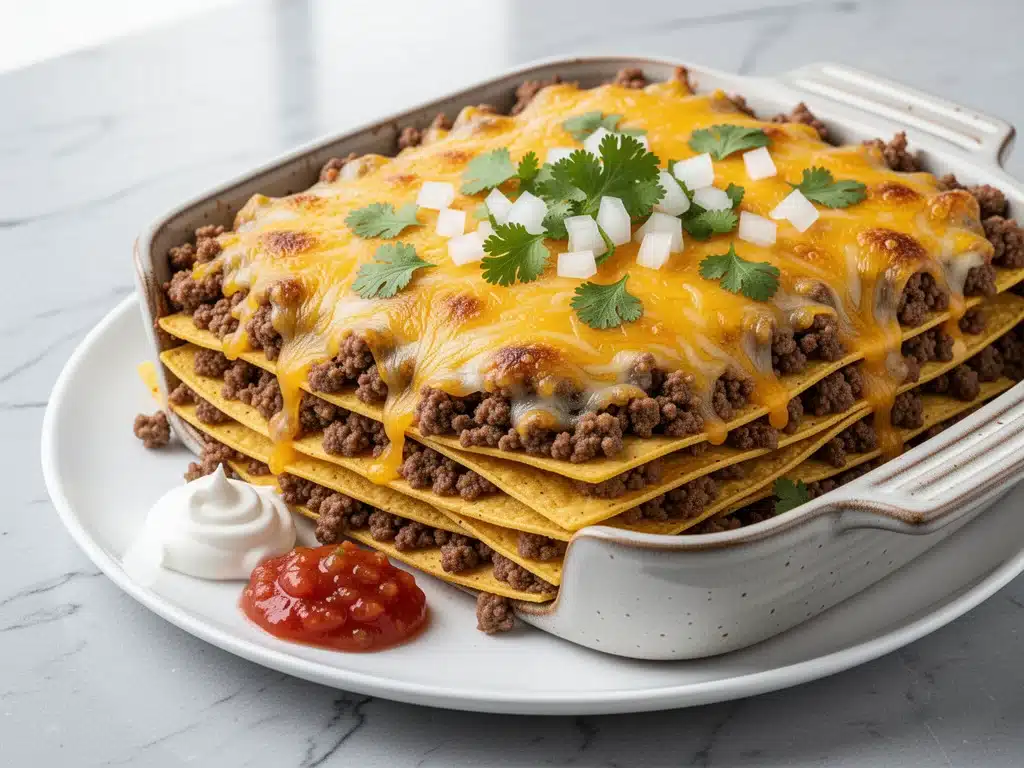 cheesy ground beef taco casserole - featured image