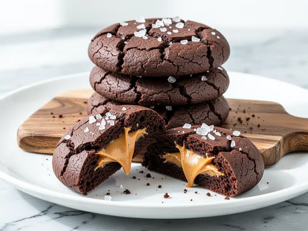chewy peanut butter stuffed chocolate cookies - featured image