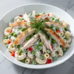 creamy dill cold pasta salad with rotisserie chicken - featured image