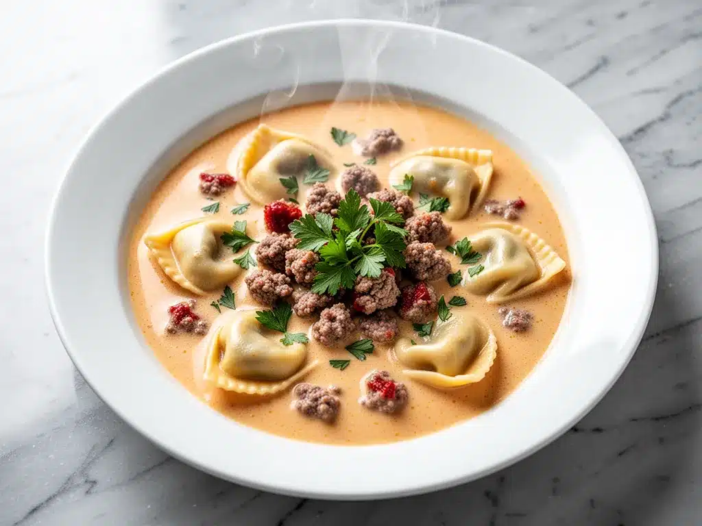Creamy Pumpkin Tortellini Soup: Easy Italian Sausage Recipe 4 creamy pumpkin tortellini soup preparation steps