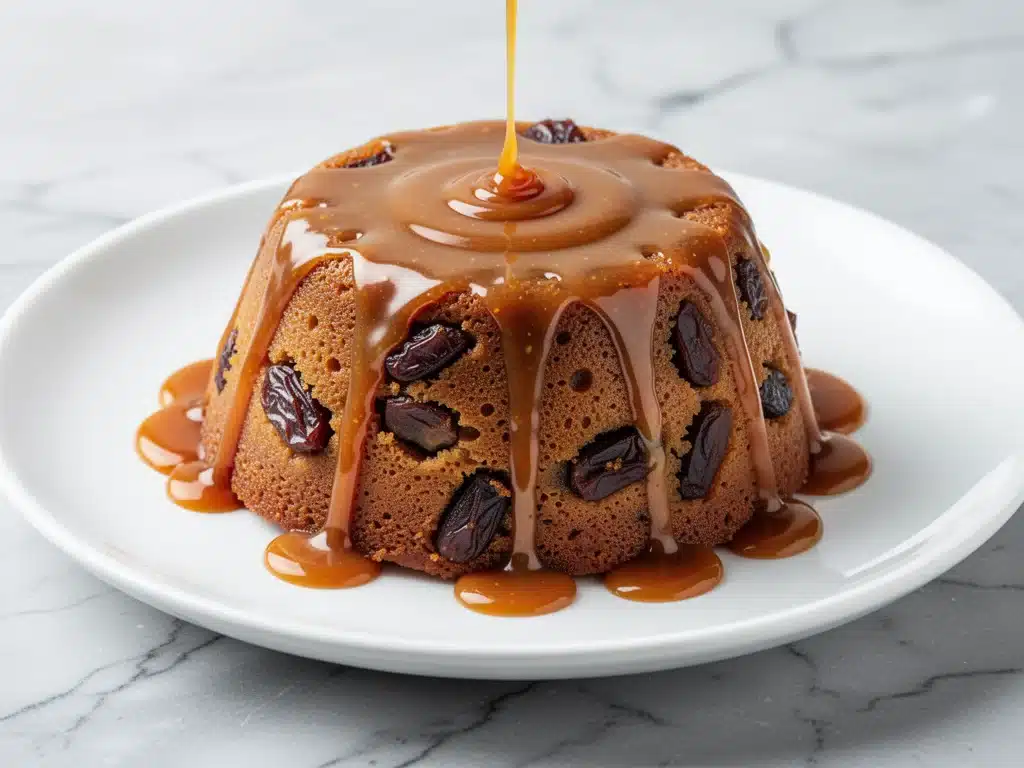 creamy sticky date caramel pudding cake - featured image