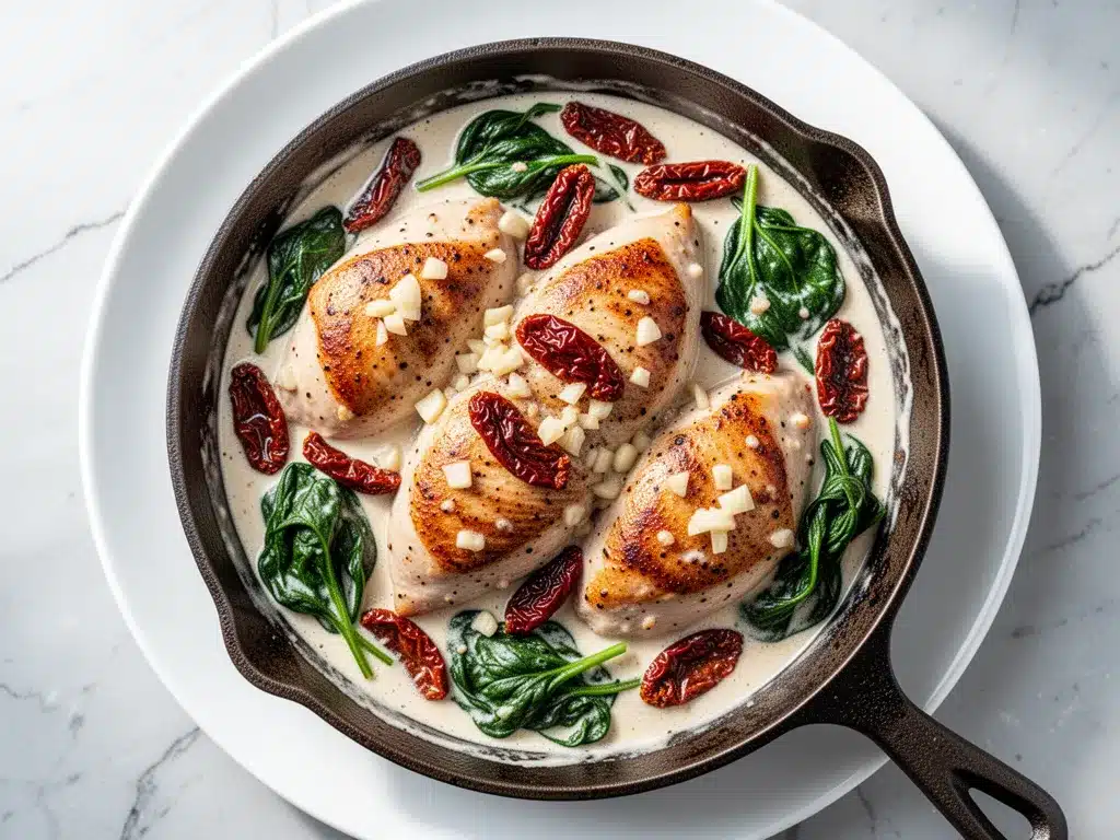 Creamy Tuscan Garlic Chicken Skillet: 5-Ingredient Dinner 4 creamy tuscan garlic chicken skillet preparation steps