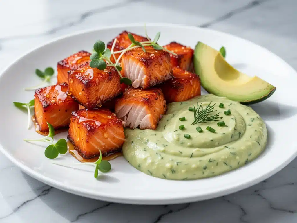 crispy honey sriracha salmon bites - featured image