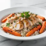 fall honey garlic crockpot chicken and rice - featured image