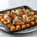 fall sheet pan maple dijon chicken thighs - featured image