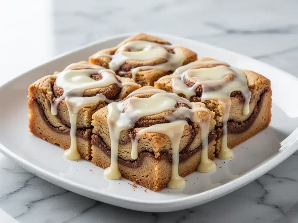 gooey cinnamon roll cookie bars - featured image