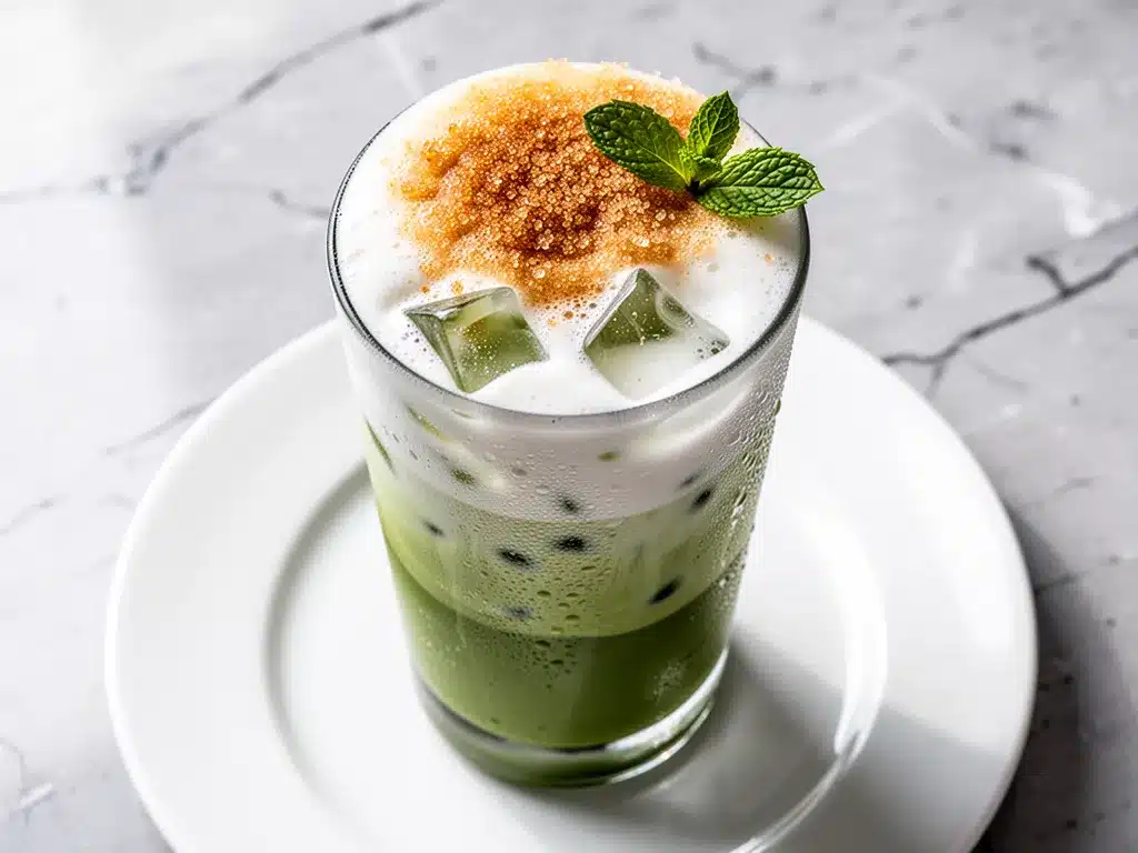 Iced Vanilla Matcha Latte: Easy Brown Sugar Cold Foam Recipe 4 iced vanilla matcha latte preparation steps