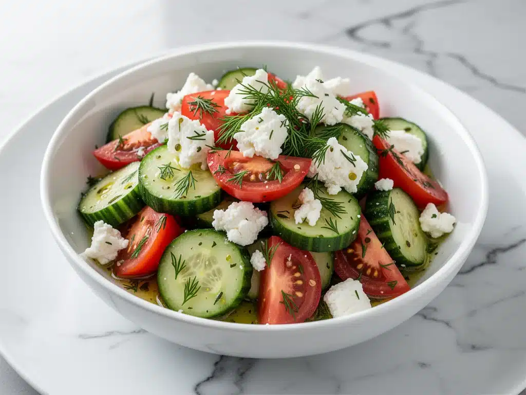 marinated cucumber tomato feta salad - featured image