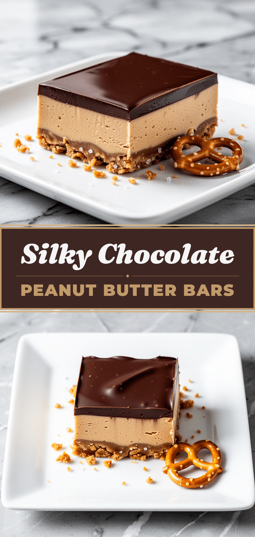 Silky Chocolate Peanut Butter Icebox Bars: Easy Pretzel Crust 5 Silky Chocolate Peanut Butter Icebox Bars recipe