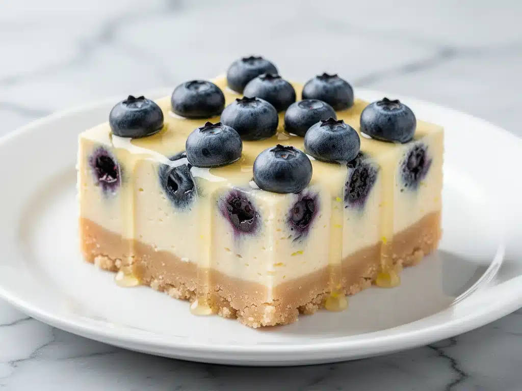 silky lemon blueberry cheesecake bars - featured image
