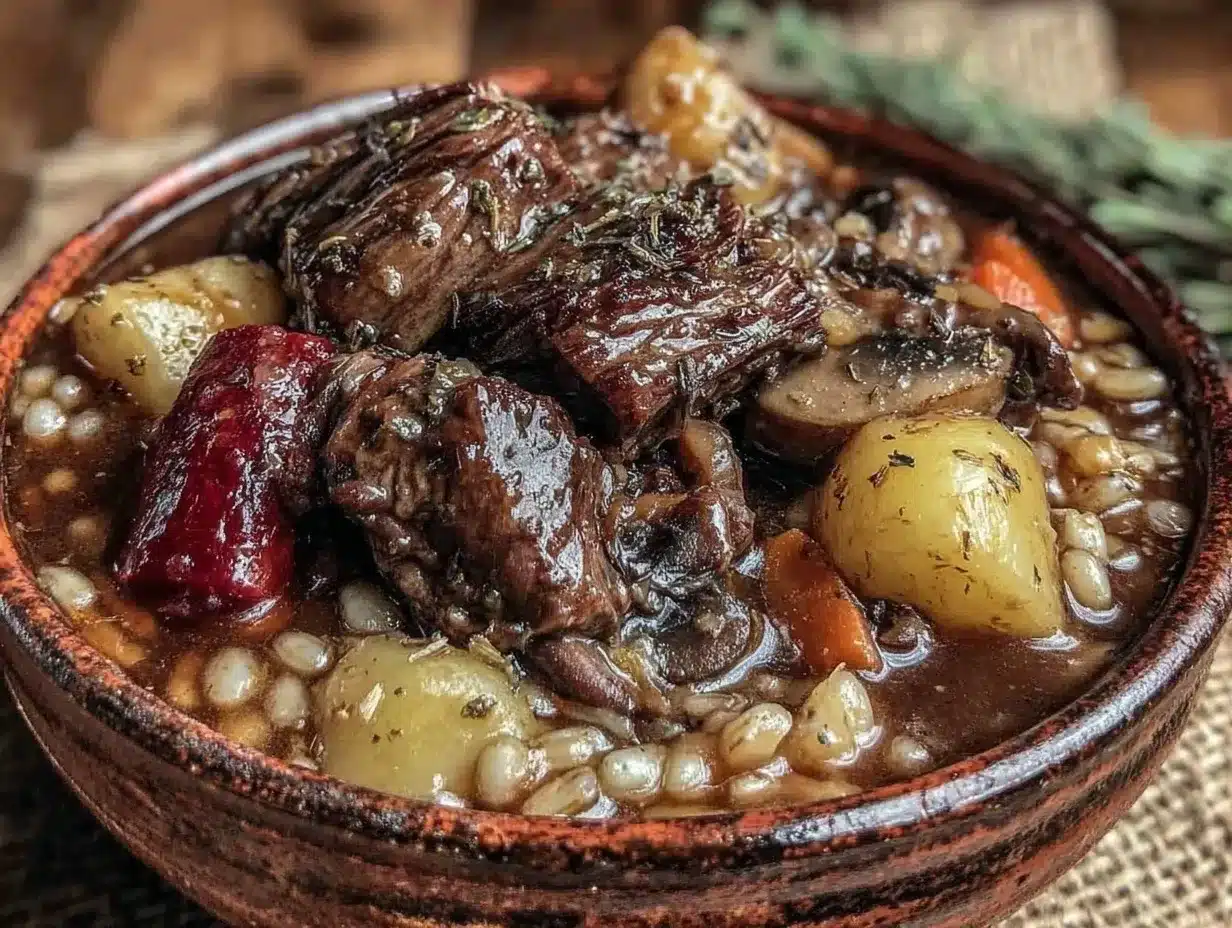 Slow Cooker Beef and Barley Stew: Best Cozy Dinner Party Recipe 4 slow cooker beef and barley stew preparation steps