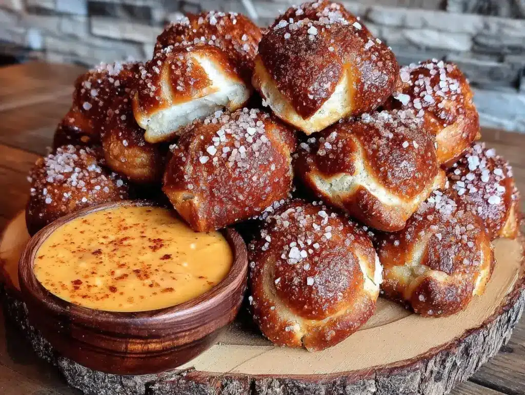 smoked beer cheese pretzel bites - featured image