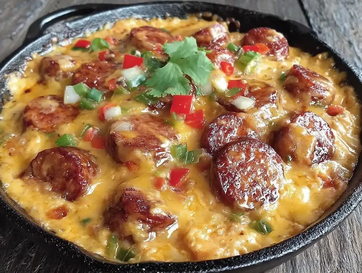 Smoked Sausage Queso Skillet: 5-Game Day Dip 4 Smoked Sausage Queso Skillet preparation steps