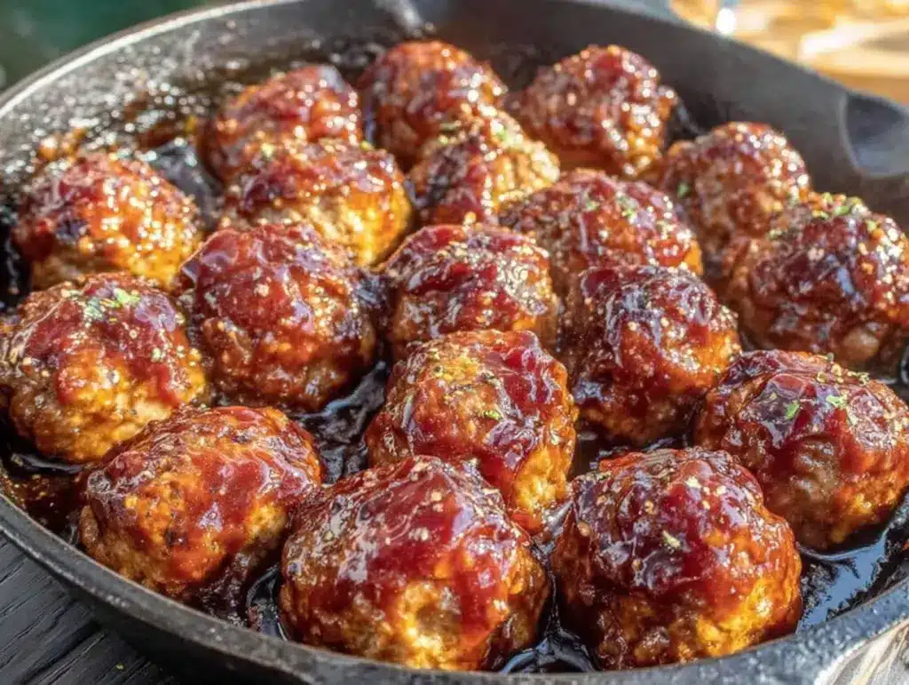 smoky BBQ meatballs with bourbon glaze - featured image