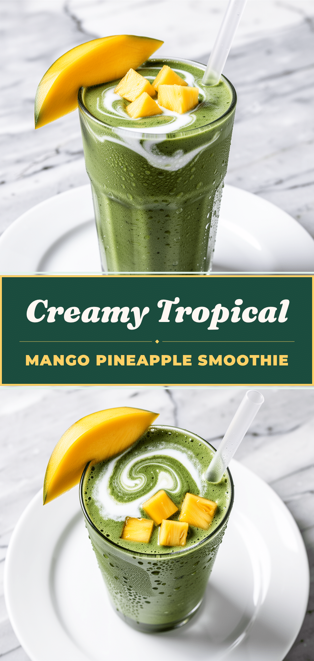 Tropical Mango Pineapple Green Smoothie: 5 Ingredients 5 Tropical Mango Pineapple Green Smoothie recipe