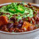 vegan sweet potato black bean chili - featured image